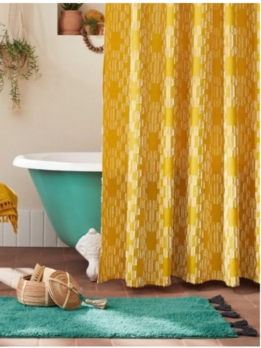 Opalhouse Woven Textured Knit Shower Curtain Boho Bath Decor Golden Yellow - Picture 1 of 6